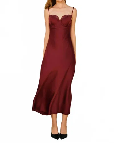 Dress Forum Lace Trim Satin Slip Midi Dress In Bossa Nova In Burgundy