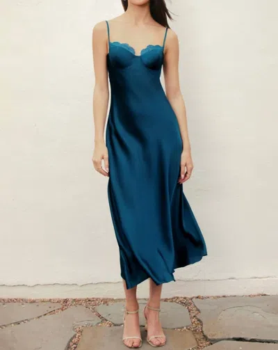 Dress Forum Lace Trim Satin Slip Midi Dress In Moroccan Blue