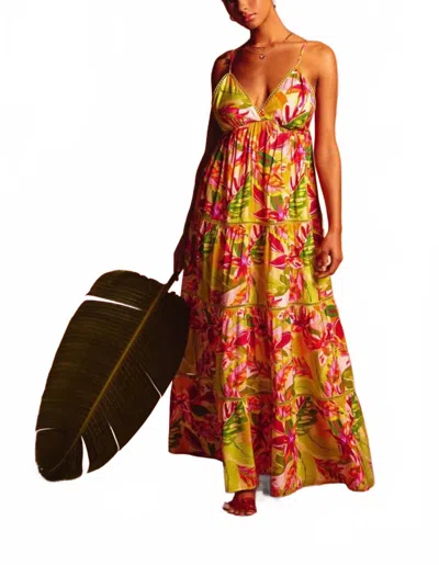 Dress Forum Lace Trim Tiered Maxi Dress In Lime Pink In Multi