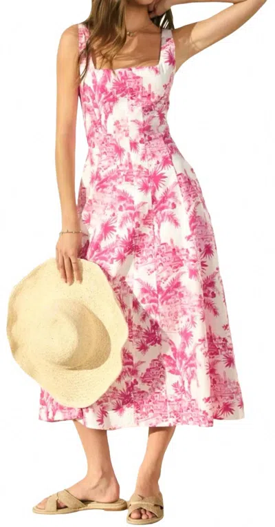 Dress Forum Laguna Palm Square Neck Paneled Dress In Hot Pink/white In Multi