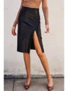 Dress Forum Lainey Faux Leather Midi Slit Skirt In Black In Black