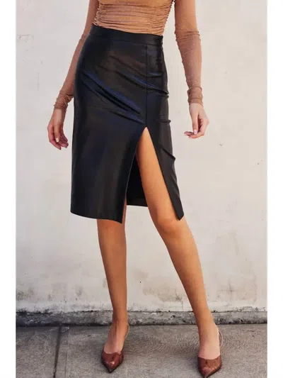 Dress Forum Lainey Faux Leather Midi Slit Skirt In Black