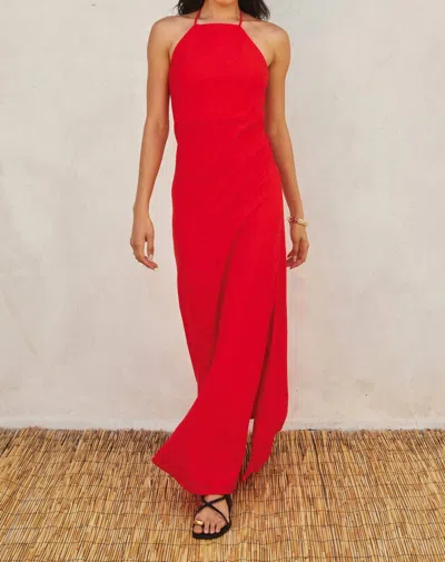 Dress Forum Linen Halter Tie Back Dress In Red Rouge In Multi