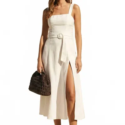 Dress Forum Linen Square Neck Buckle Midi Dress In Oatmeal In White