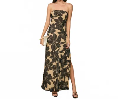 Dress Forum Linen Strapless Tie Back Maxi Dress In Golden Palm In Multi