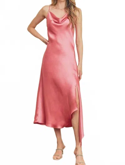 Dress Forum Long Slip Satin Silk Midi Dress In Blush In Pink