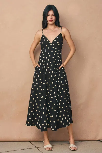 Dress Forum Madelyn Polka Dot Midi Dress In Black/ivory In Multi