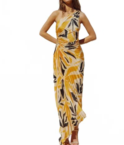 Dress Forum Malibu Asymmetrical Pleated Maxi Dress In Mango & Black In Yellow