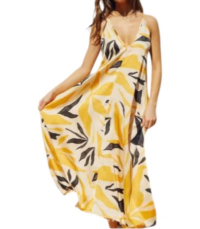 Dress Forum Malibu Plunging Pleated Dress In Mango/black In Multi