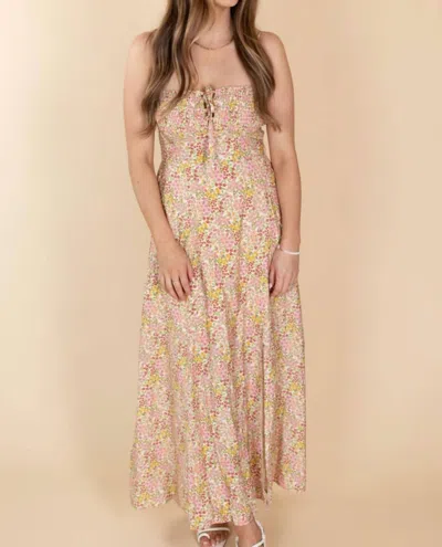 Dress Forum Maria Lace Up Floral Midi Dress In Pink/yellow In Multi