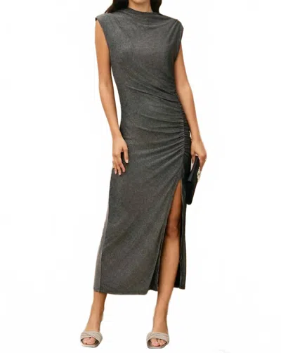 Dress Forum Metallic Mock Neck Midi Slit Dress In Green