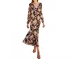 Dress Forum Midnight Floral Long Sleeve Midi Dress In Black Pink In Black