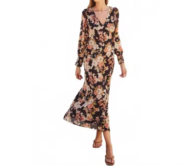 Dress Forum Midnight Floral Long Sleeve Midi Dress In Black Pink