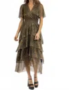 Dress Forum Midnight Metallic Midi Dress In Gold In Green
