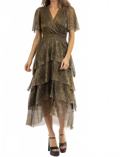 Dress Forum Midnight Metallic Midi Dress In Gold In Green