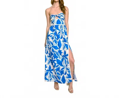 Dress Forum Mykonos Strapless Contrast Binding Maxi Dress In Capri Blue In Multi