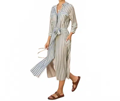 Dress Forum Nautical Stripe Belted Maxi Shirt Dress In Navy/white In Multi