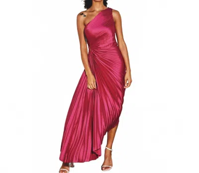 Dress Forum Olympia Asymmetric Pleated One Shoulder Dress In Viva Magenta In Red
