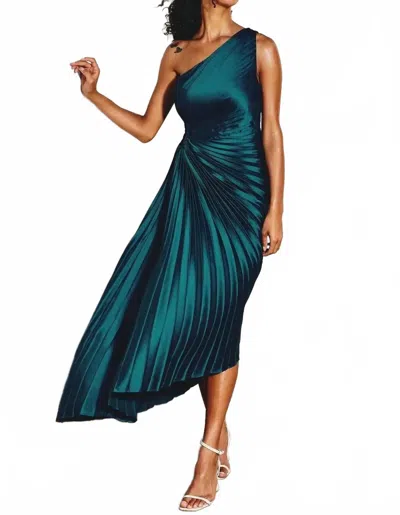 Dress Forum Olympia Asymmetrical Pleated Maxi Dress In Blue Sapphire In Green