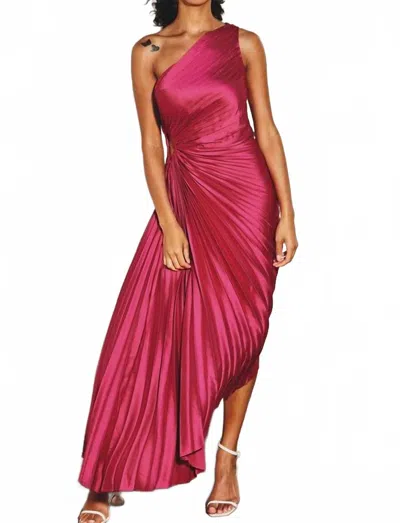 Dress Forum Olympia Asymmetrical Pleated Maxi Dress In Fuschia In Pink