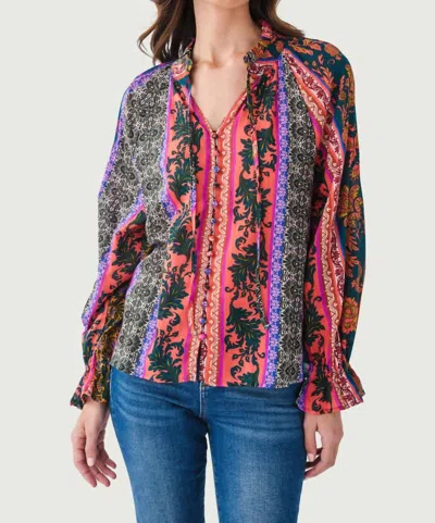 Dress Forum On The Road Ruffled Collar Button Down Blouse In Pine Harvest In Multi