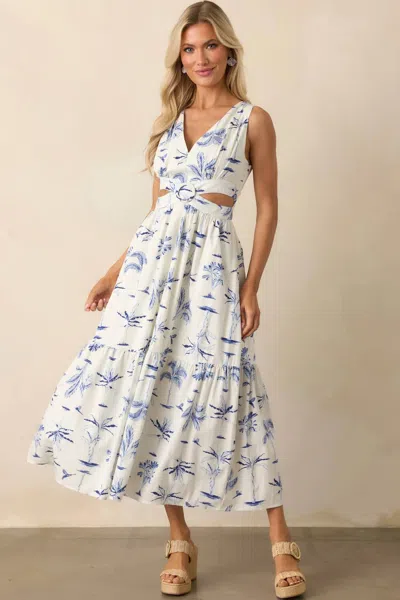 Dress Forum Palm Tree Print Cut-out Maxi Dress In Blue