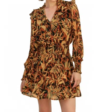 Dress Forum Palm Trees Shirred Waist Mini Dress In Orange/navy In Brown