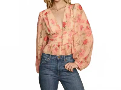 Dress Forum Pastel Promise Plunging Raw Hem Blouse In Romantic Garden In Multi