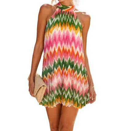 Dress Forum Pleated Halter Mini Dress In Sunset Cosmo In Multi