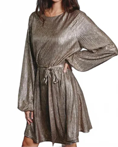 Dress Forum Pleated Tie Waist Mini Dress In Gold In Brown