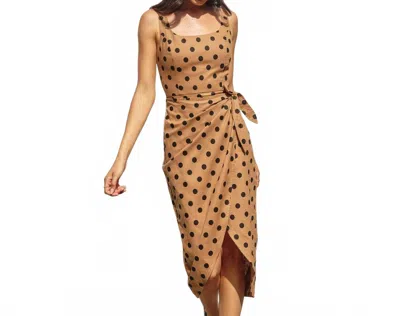 Dress Forum Polka Dot Tulip Hem Midi Wrap Dress In Mocha Black In Brown