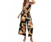 Dress Forum Printed Surplice Wide Leg Jumpsuit In Black And Copper In Brown