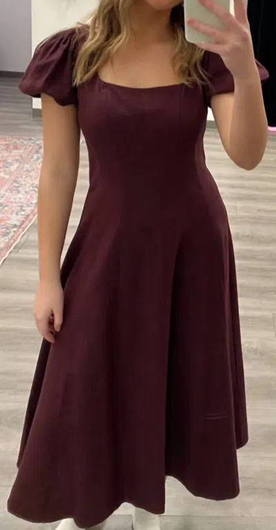Dress Forum Puff Sleeve Midi Dress In Deep Merlot In Burgundy