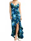Dress Forum Rebecca Ruffled Floral Maxi Dress In Insignia Blue In Blue