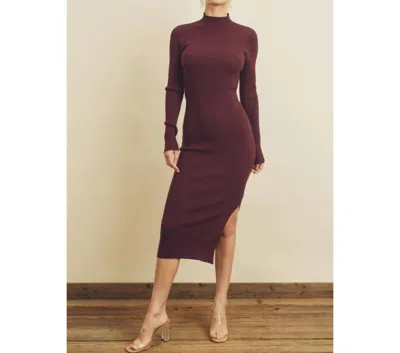 Dress Forum Ribbed Knit Mock Neck Dress In Burgundy In White