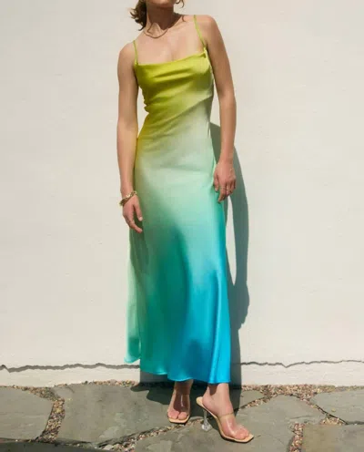 Dress Forum Satin Ombre Criss Cross Back Dress In Maui Blues In Multi