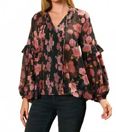 Dress Forum Sheer Ruffle Sleeve Blouse In Black Floral