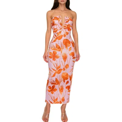 Dress Forum Short Sleeve Woven Midi Dress In Sunset Bloom In Multi