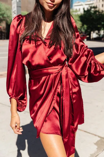 Dress Forum Sienna Satin Wrap Mini Dress In Wine Red