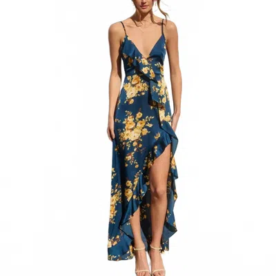 Dress Forum Silky Floral Maxi Dress In Navy Multi