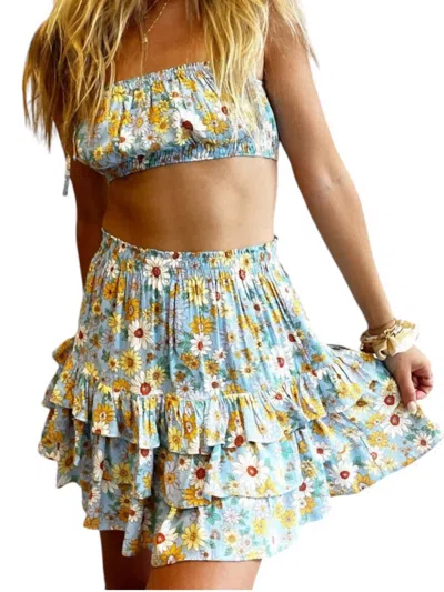 Dress Forum Skye Ruffle Mini Skirt In Floral Sky In Blue