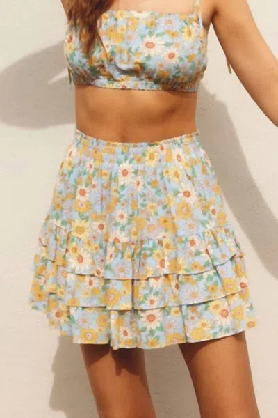 Dress Forum Skye Tiered Mini Skirt In Blue Floral In White
