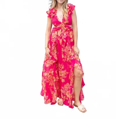 Dress Forum Somewhere On A Beach Deep V-neck Dress In Pink In Multi