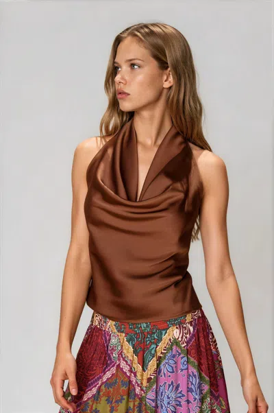 Dress Forum Sondra Satin Halter Top In Brown