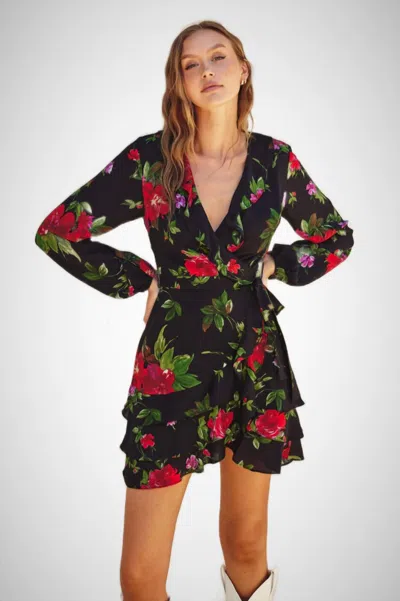 Dress Forum Sweet Talk Ruffled Surplice Mini Dress In Midnight Dahlia In Multi