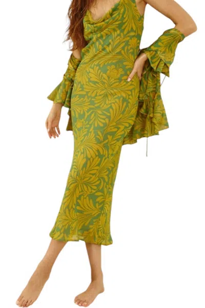 Dress Forum Tessa Ruffled Tie Front Blouse In Lime/green In Multi