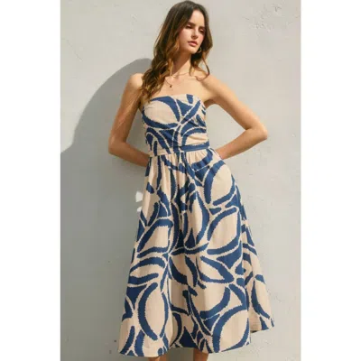 Dress Forum Tide Tube Top Midi Dress In Beige Blue Leaf