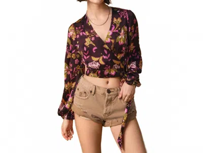 Dress Forum True Or False Bubble Sleeve Wrap Blouse In Fig Blossom In Brown