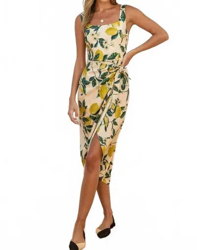 Dress Forum Tulip Hem Midi Wrap Dress In Lemon Garden In Multi