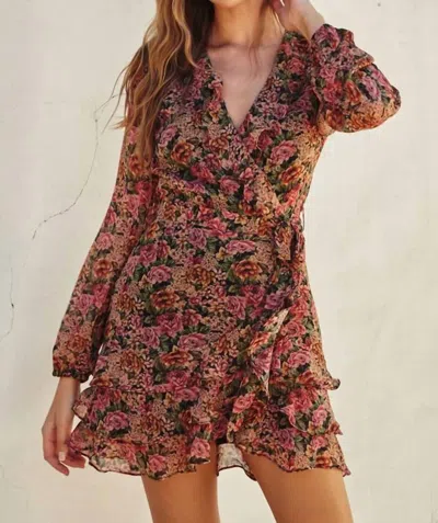 Dress Forum Vintage Ruffled Surplice Mini Dress In Rose/black In Multi